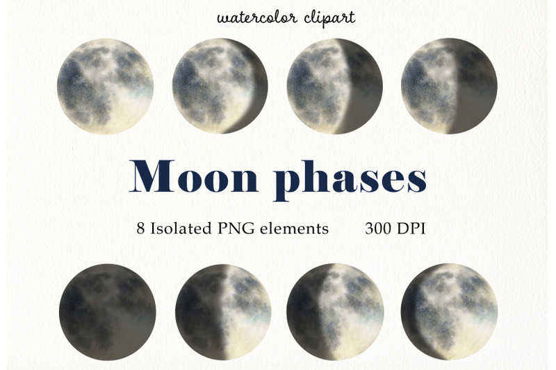 Watercolor moon phases celestial clipart for invitation, calendar PNG ...