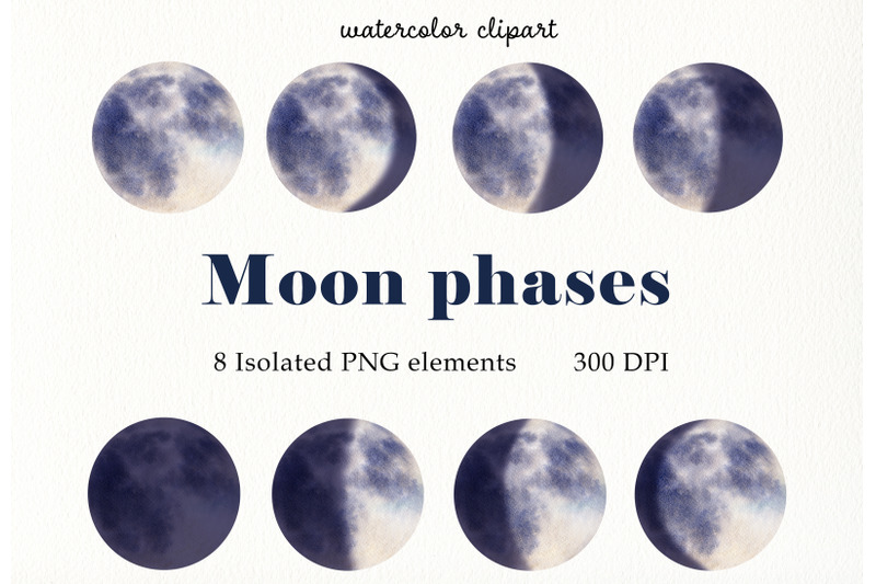 Watercolor moon phases celestial clipart for invitation, calendar desi ...