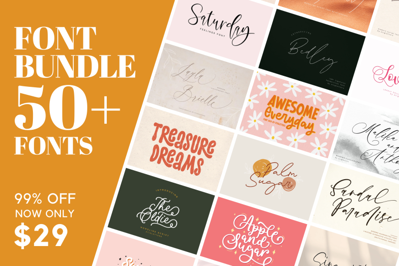 SALE - Font Bundle 50+ Fonts 99% OFF By Etigletters | TheHungryJPEG