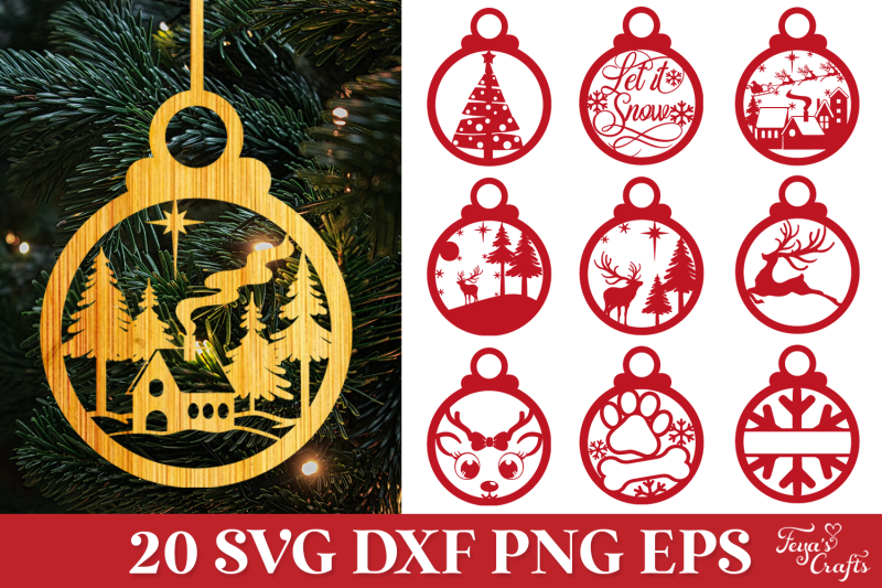 Round Christmas Ornaments SVG Pack By Anastasia Feya Fonts & SVG Cut ...