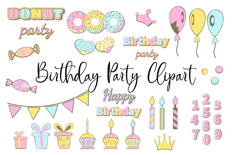 Happy Birthday Party Clipart. Donut Clipart By Olyate | TheHungryJPEG