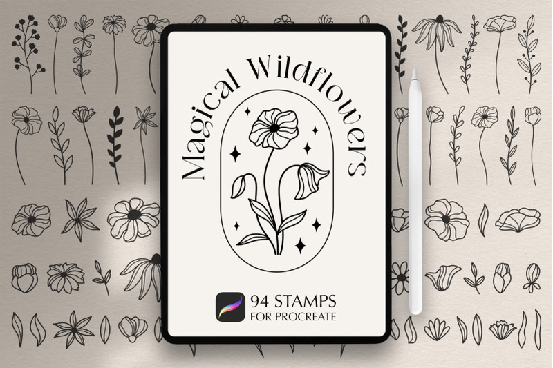 Magical Wildflowers Procreate Stamp Brushes By ArtFM | TheHungryJPEG