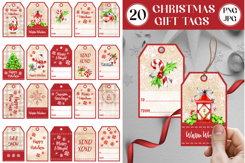 20 Christmas Holidays Gift Tags | Printable DIY Labels PNG By Anastezia ...