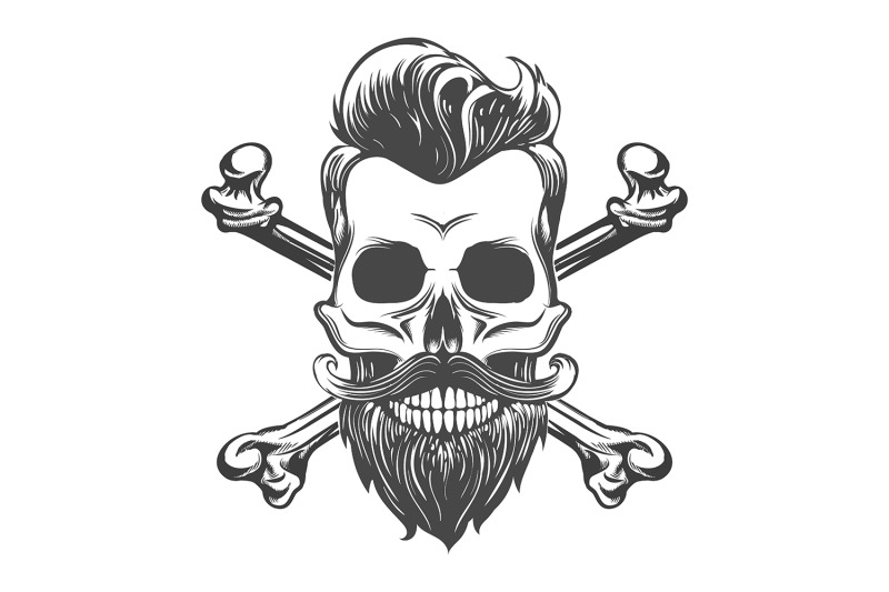 Skull with Beard and Crossed Bones Tattoo By Olena1983 | TheHungryJPEG