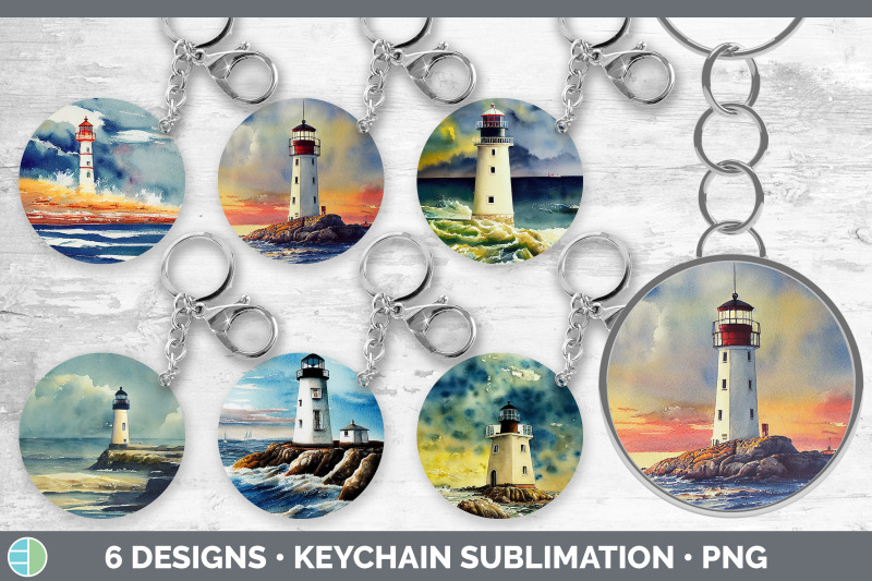 Watercolor Lighthouse Keychain Bundle Keyring Sublimation Designs By