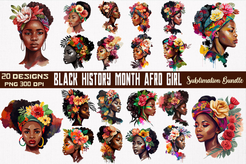 Black History Month Afro Girl Bundle By Mulew Art | TheHungryJPEG