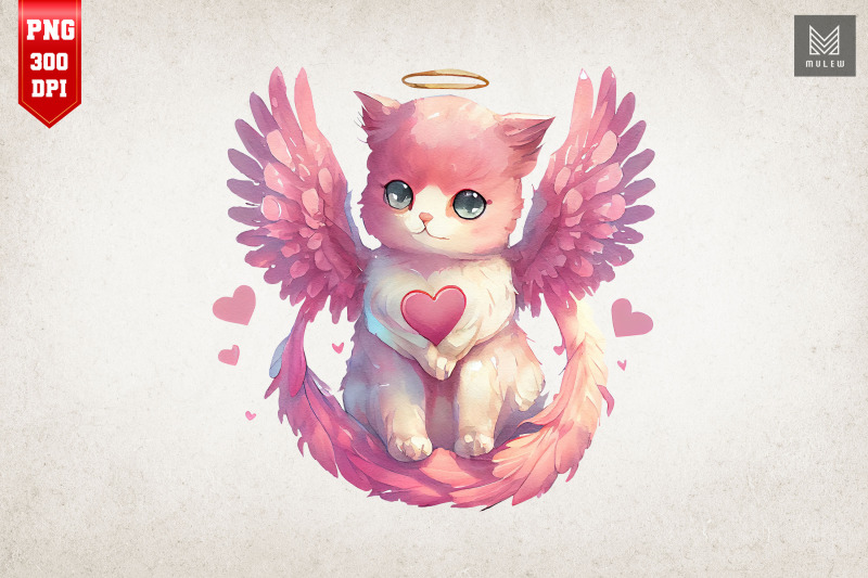 Cute Angel Cat Valentine's Day 5 By Mulew Art | TheHungryJPEG