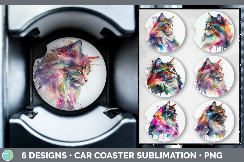 Rainbow Norwegian Forest Cat Car Coaster | Sublimation Designs Bundle ...