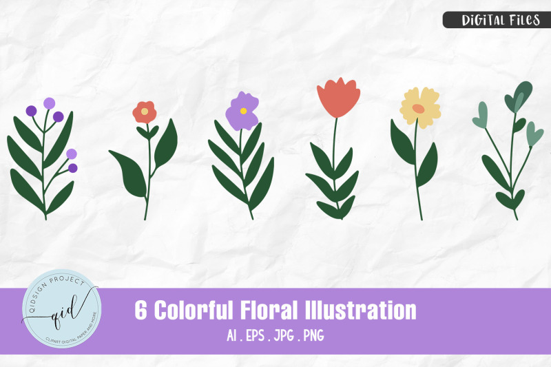 Colorful Floral Illustration | 6 Variations By qidsign project ...