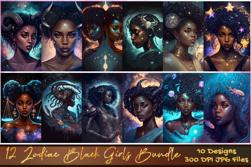 12 Zodiac Black Girls Bundle By Zemira | TheHungryJPEG