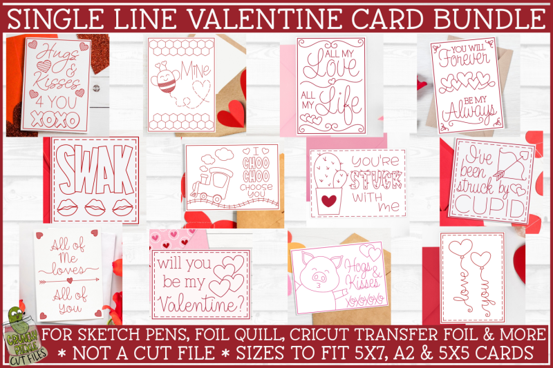 Single Line Valentine Card Bundle Foil Quill Designs By Crunchy Pickle Thehungryjpeg 