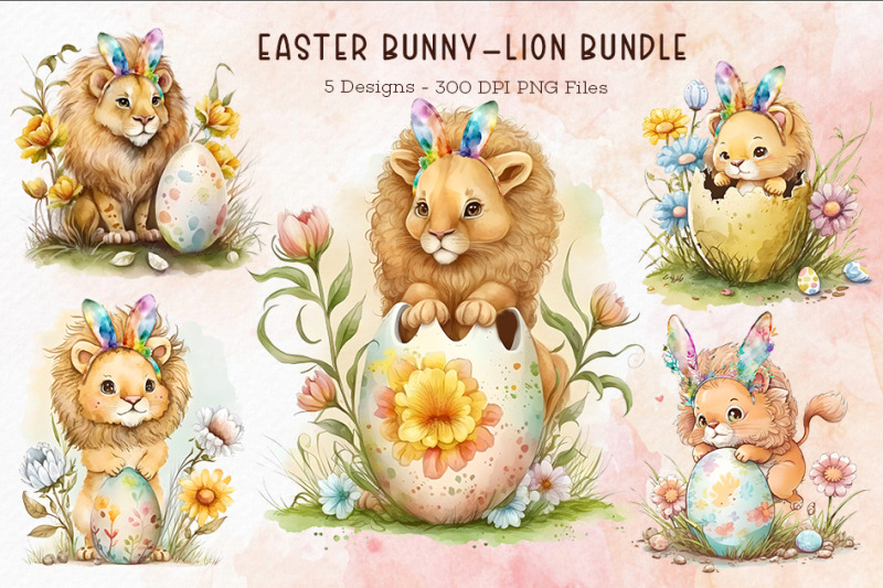 Easter Bunny Lion Cliparts Bundle By Zemira Thehungryjpeg