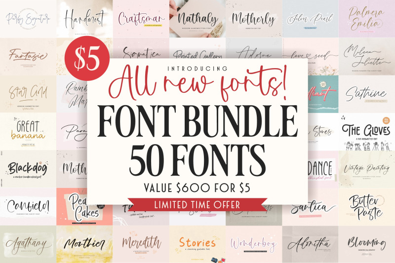 All New Fonts! 50 Font Bundle By Aestherica Studio | TheHungryJPEG