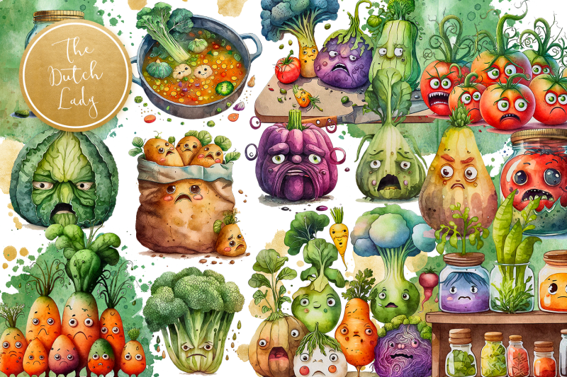 The Grumpy Vegetables Clipart Set By The Dutch Lady Designs | TheHungryJPEG