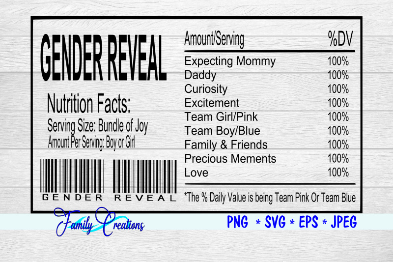 Gender Reveal Nutrition Label v1 By Family Creations | TheHungryJPEG