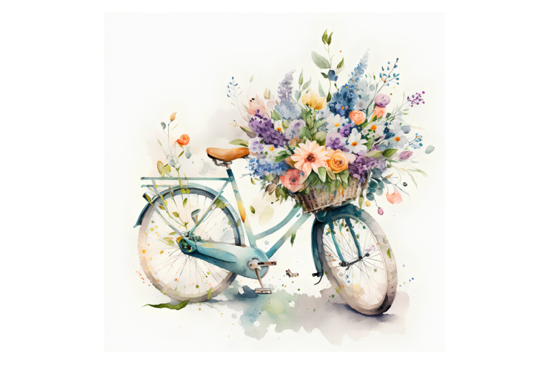 Watercolor Floral Bicycle By artsy-fartsy | TheHungryJPEG