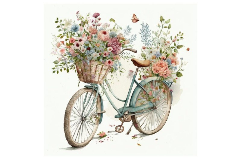 Watercolor Floral Bicycle 2 By artsy-fartsy | TheHungryJPEG