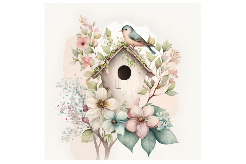 Watercolor Bird House By artsy-fartsy | TheHungryJPEG