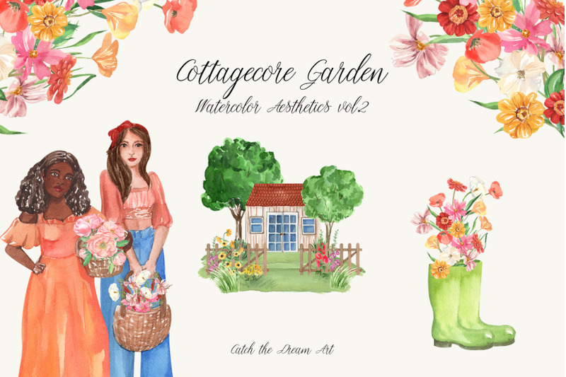 Cottagecore Garden Watercolor Aesthetics vol.2 By Catch the Dream Art ...