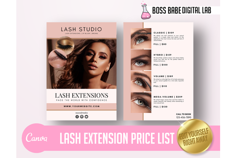 DIY Neutral Lash Price List Design Templates By Boss Babe Digital Lab ...