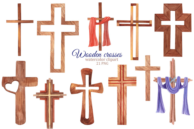 Wooden cross watercolor clipart, Religious Easter clipart By Svitlana ...