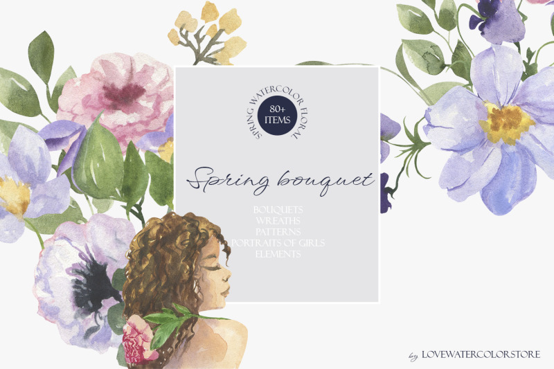 Spring Bouquet Watercolor Clipart By Lovewatercolorstore 