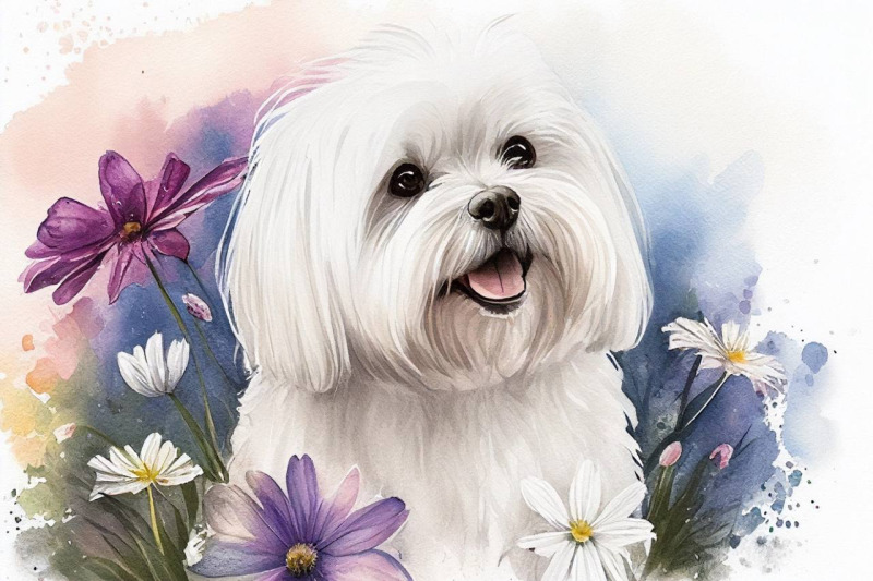 Spring Watercolor Dog By Athena | TheHungryJPEG