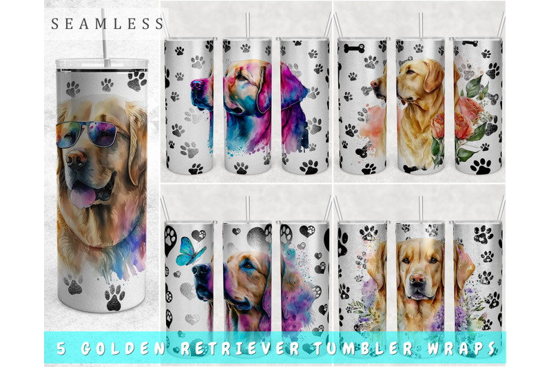 Golden Retriever Tumbler Wraps Bundle, 20 Oz Skinny Tumbler Goldie PNG ...