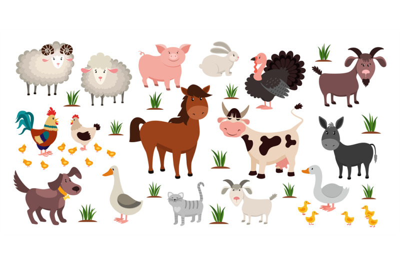 Farm animals. Stock raising concept. Cartoon sheep and goat, horse or ...