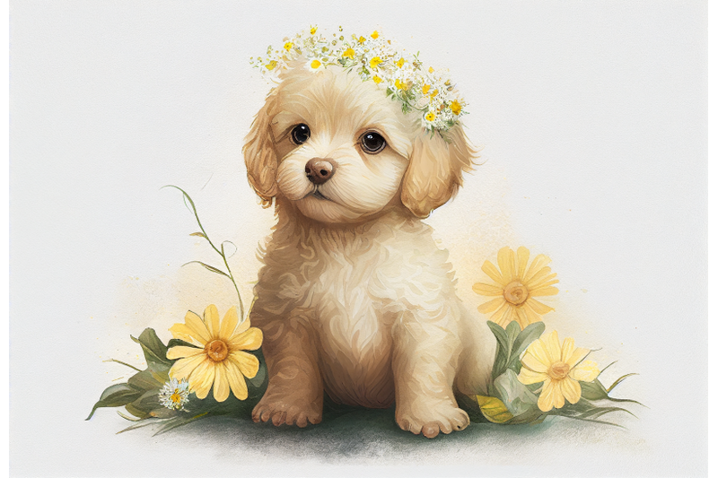 Cute Dog with Flower By Athena | TheHungryJPEG