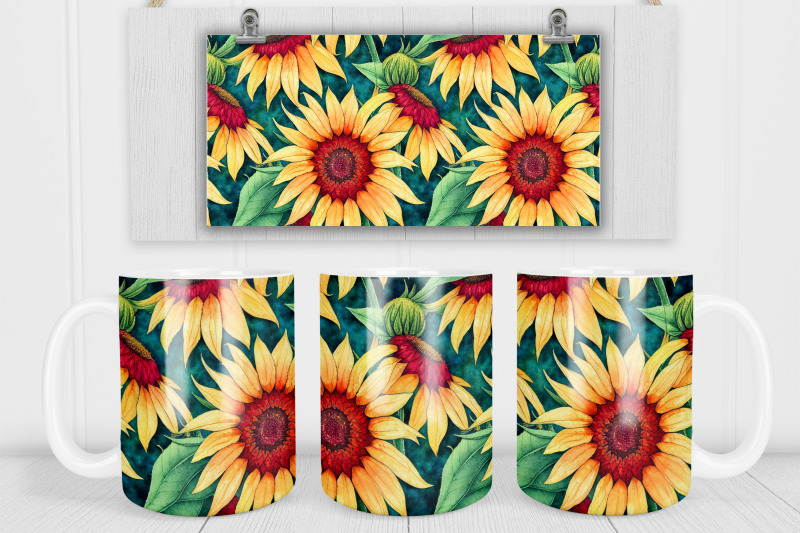 Sunflower mug sublimation design | Sunflower mug wrap By Svetana Studio ...