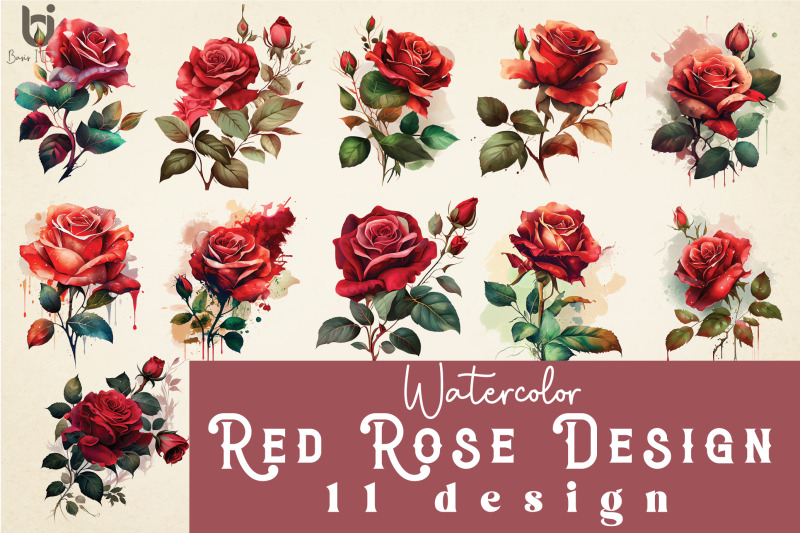 Watercolor Red Rose Sublimation bundle By Basis IT Store | TheHungryJPEG