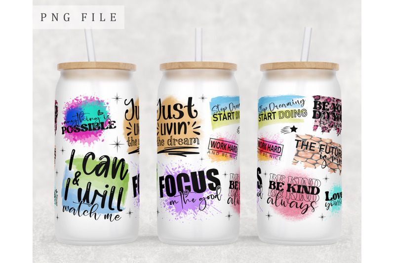 Inspirational Quotes Libbey Glass Can Wrap, 16 Oz Glass Can PNG By ...