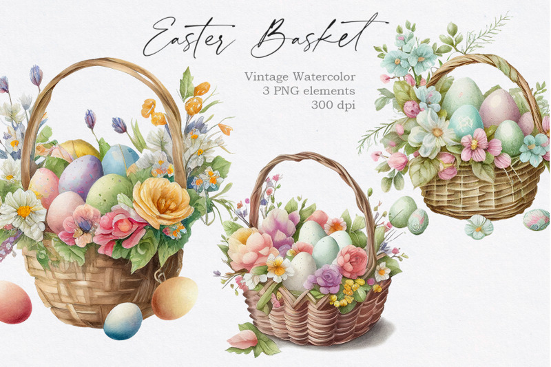 Vintage Easter Floral Basket PNG Clipart By Larysa Zabrotskaya ...