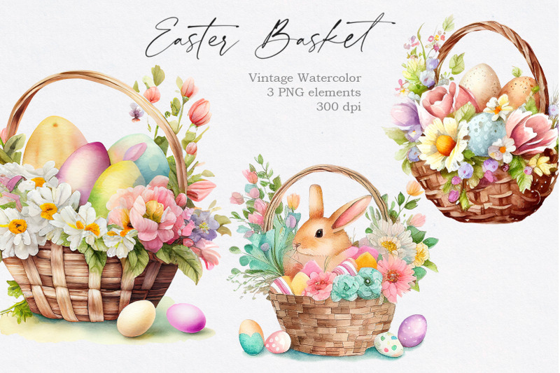 Vintage Easter Floral Basket PNG Clipart By Larysa Zabrotskaya ...