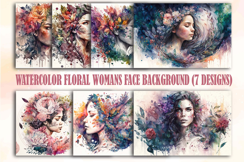 Watercolor Floral Womans Face Backgrounds By Mulew Art | TheHungryJPEG