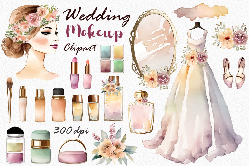 Watercolor wedding makeup clipart By PassionPNGcreation | TheHungryJPEG