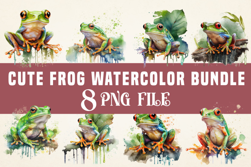 Cute Frog watercolor Bundle, Sublimaiton png file By Basis IT Store ...