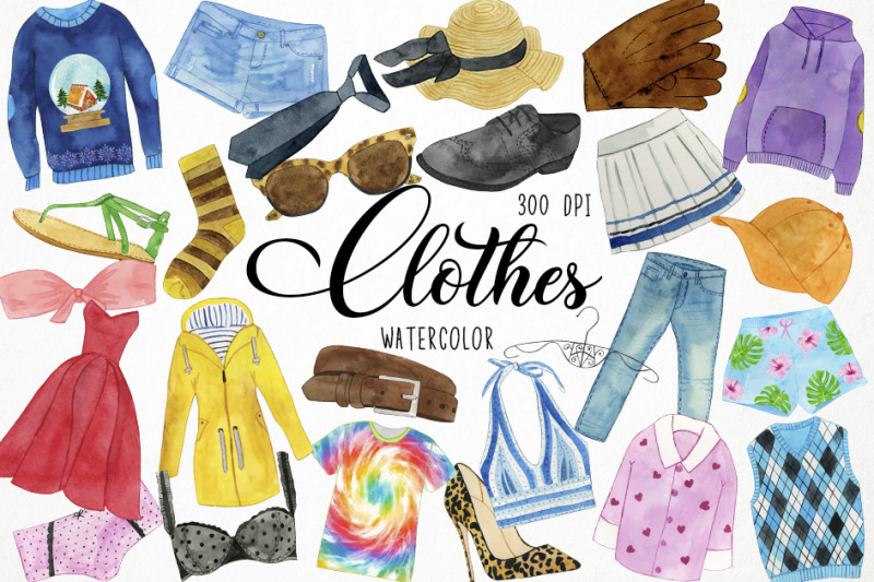 Watercolor Clothes Clipart, Clothing Clipart, Fashion Clipart Wardrobe ...