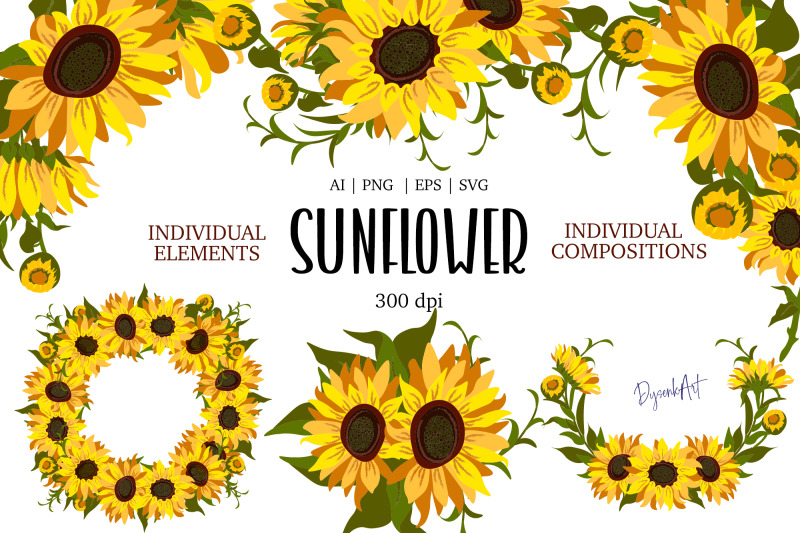 Sunflower Clipart By Dysenkart | TheHungryJPEG