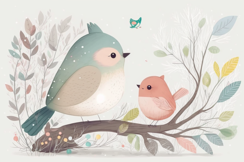 Scandinavian mom and baby bird By mamimo shop | TheHungryJPEG