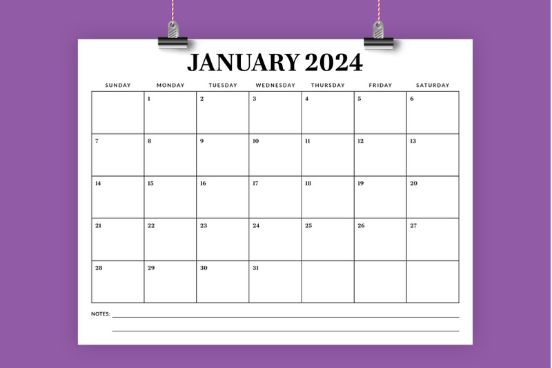 2024 8.5 x 11 Inch Calendar Template By Running With Foxes | TheHungryJPEG