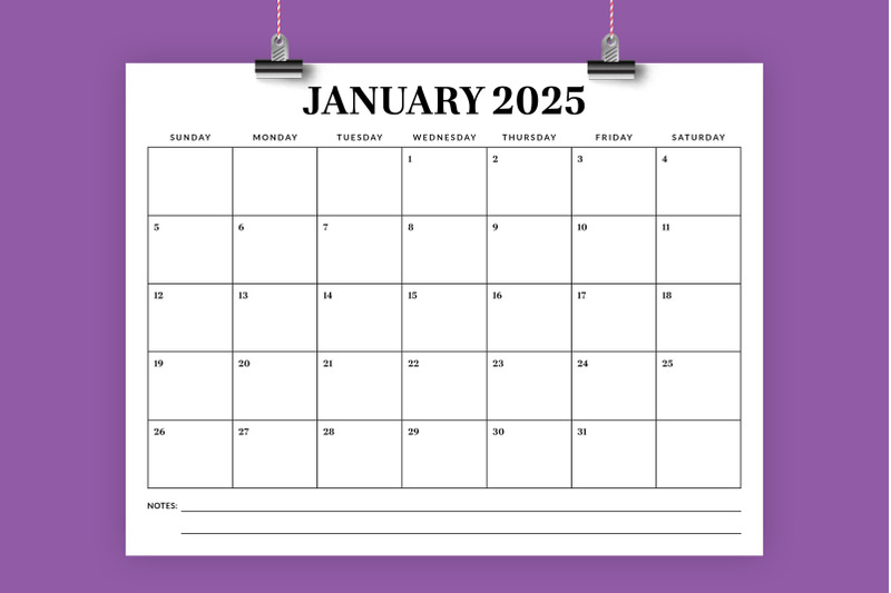 2025 8.5 x 11 Inch Calendar Template By Running With Foxes TheHungryJPEG