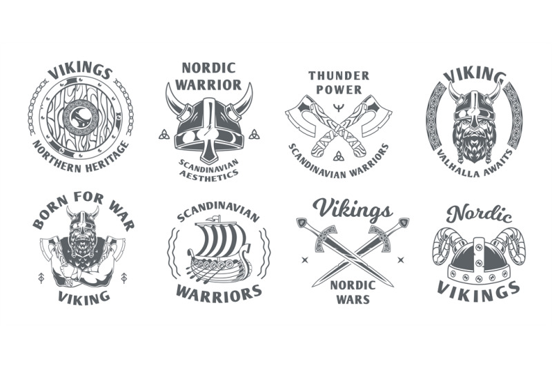 Vikings Badges. Scandinavian Or Nordic Authentic Labels With Vikings B ...