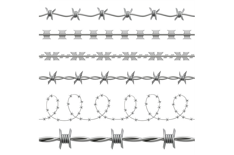 Barbed wire. Steel barriers with thorns decent vector realistic templa ...