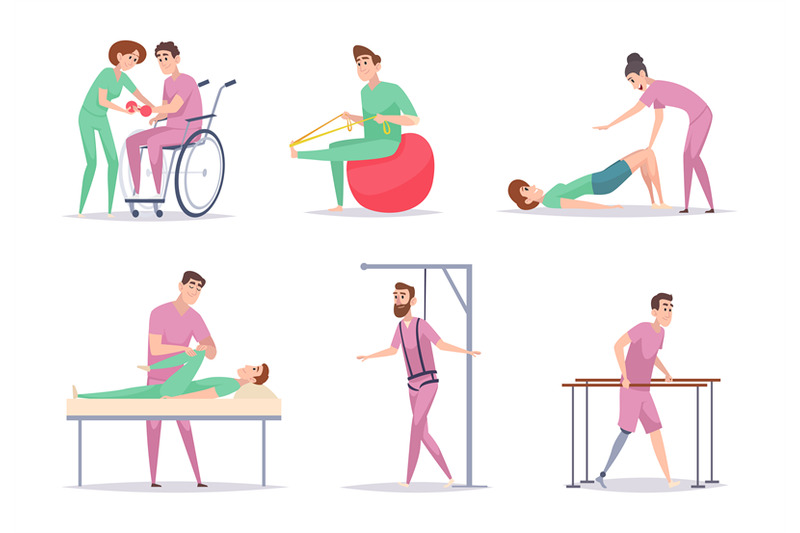 Rehabilitation. Medical illustrations recruitment and physiotherapy tr ...