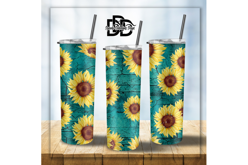 20 OZ Teal Sunflower Tumbler Wrap By Dynamic Dimensions | TheHungryJPEG