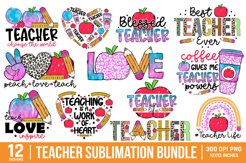 Teacher Sublimation Bundle - Teacher PNG - Sublimation Designs By ...