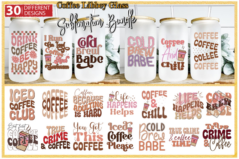 Coffee Libbey Glass Sublimation Bundle/30 PNG Design By Jasim ...