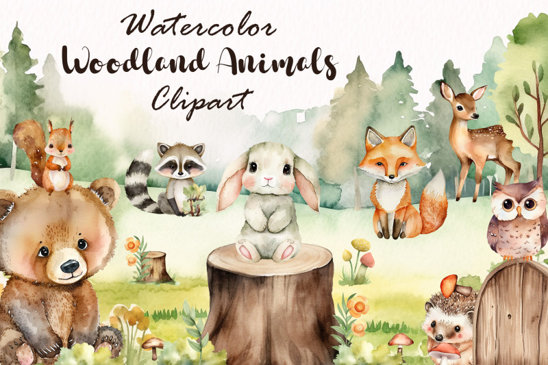 Watercolor Woodland Animals Clipart By PassionPNGcreation | TheHungryJPEG